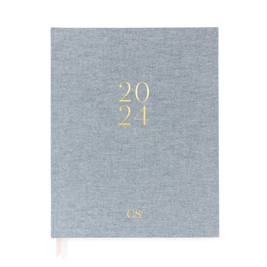 2024 Chambray planner with gold foil initials