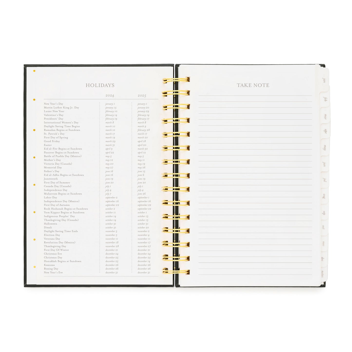 2024 small spiral planner interior holidays page