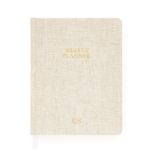 Flax undated weekly planner with gold foil initials
