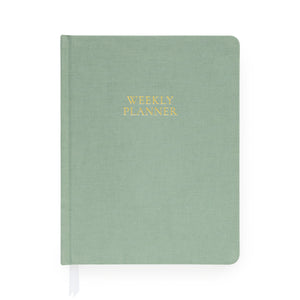 Sage Green Weekly Planner with white ribbon bookmark