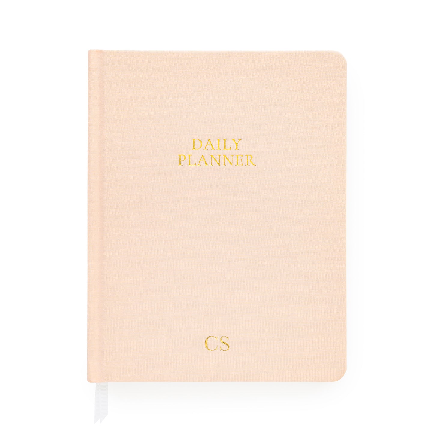 Pale pink daily planner with gold monogram initials