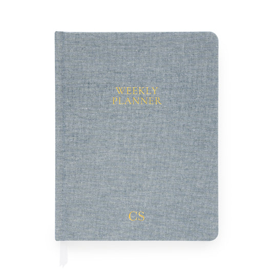 Chambray weekly planner with gold foil initials