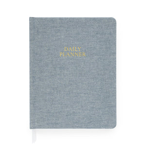 Chambray blue daily planner with gold foil Daily Planner on front