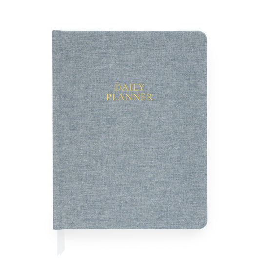 Chambray blue daily planner with gold foil Daily Planner on front
