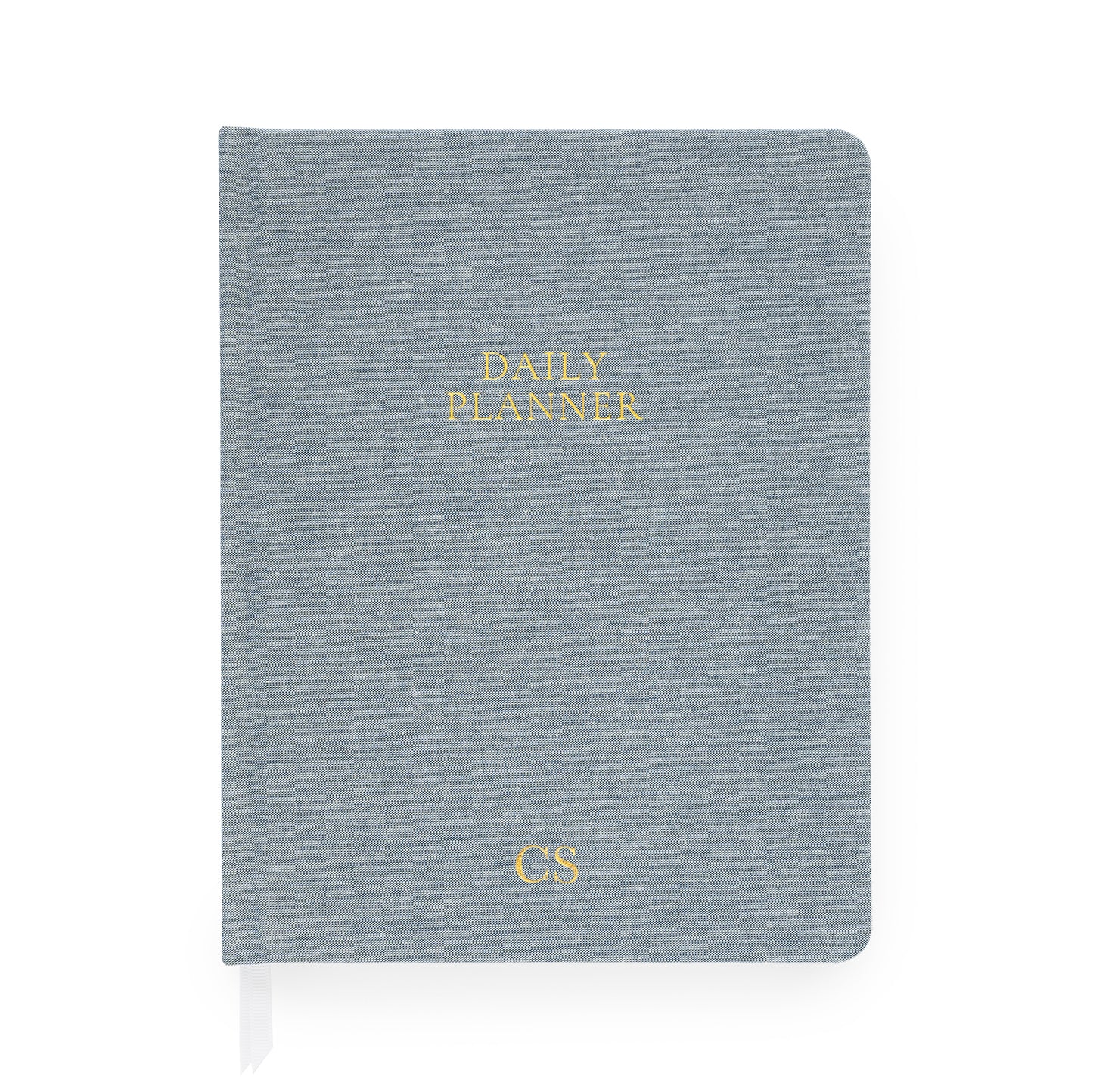Chambray blue daily planner with gold foil initials