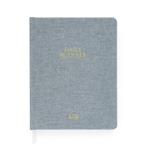 Chambray blue daily planner with gold foil initials