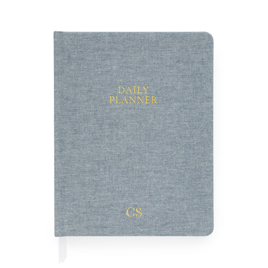 Chambray blue daily planner with gold foil initials