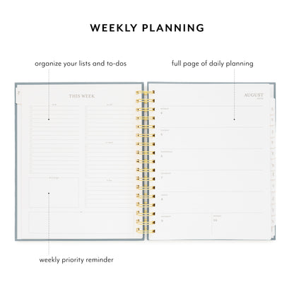 2025-2026 Dusty Blue Academic Signature Spiral Weekly Monthly Planner