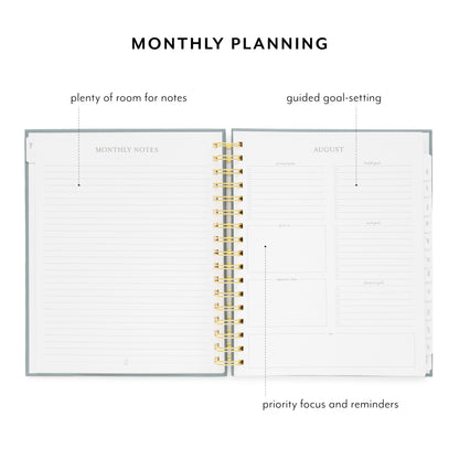 2025-2026 Dusty Blue Academic Signature Spiral Weekly Monthly Planner