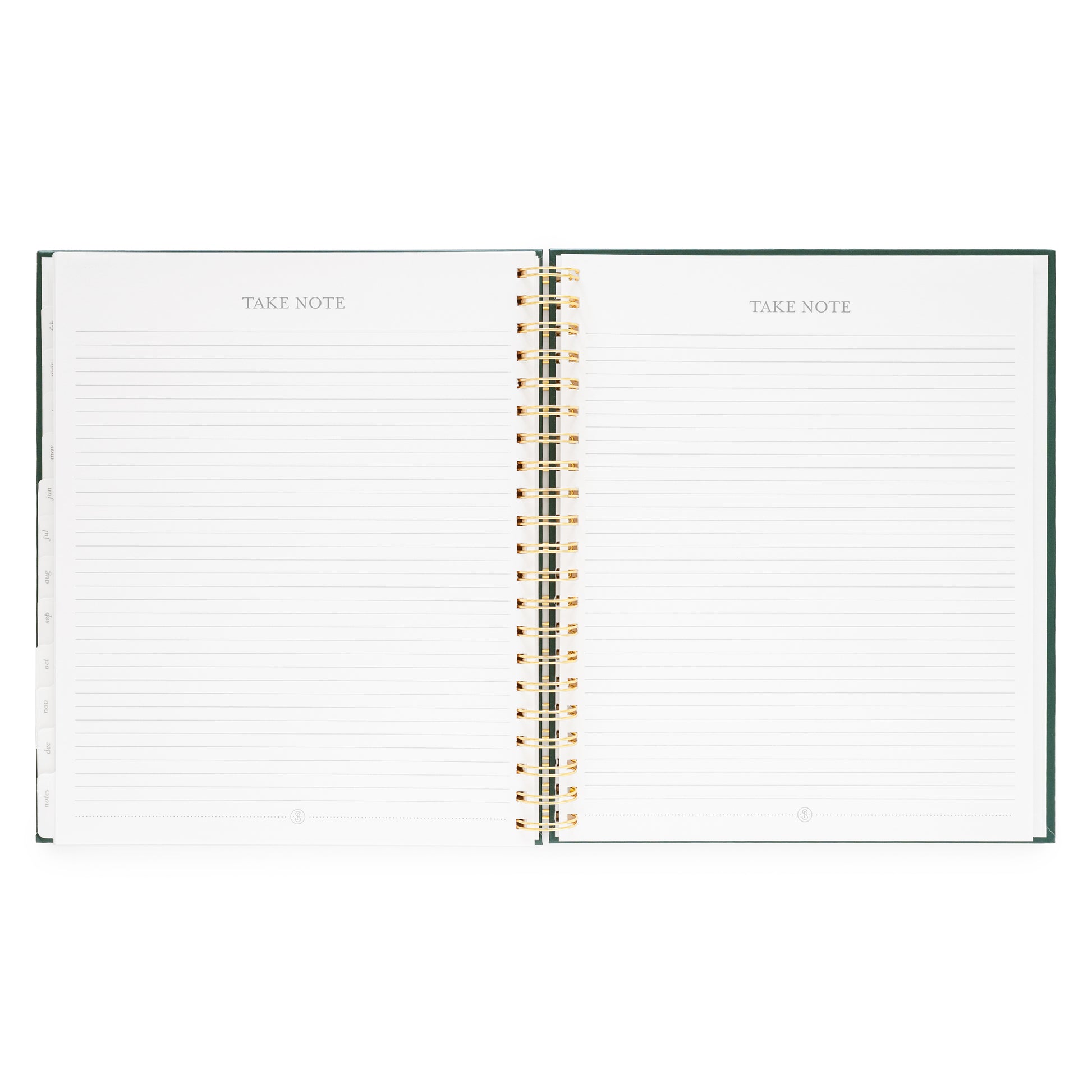Open large weekly spiral planner with lined pages and 'Take Note'