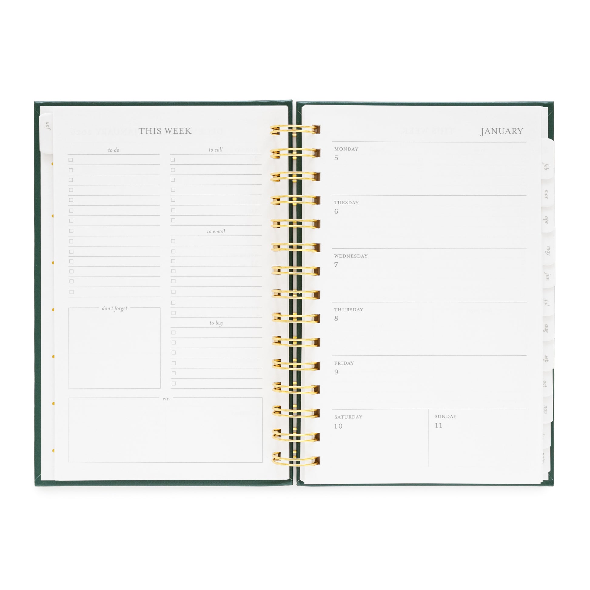 Open small spiral planner showing weekly layout and weekly to do lists for January 2026