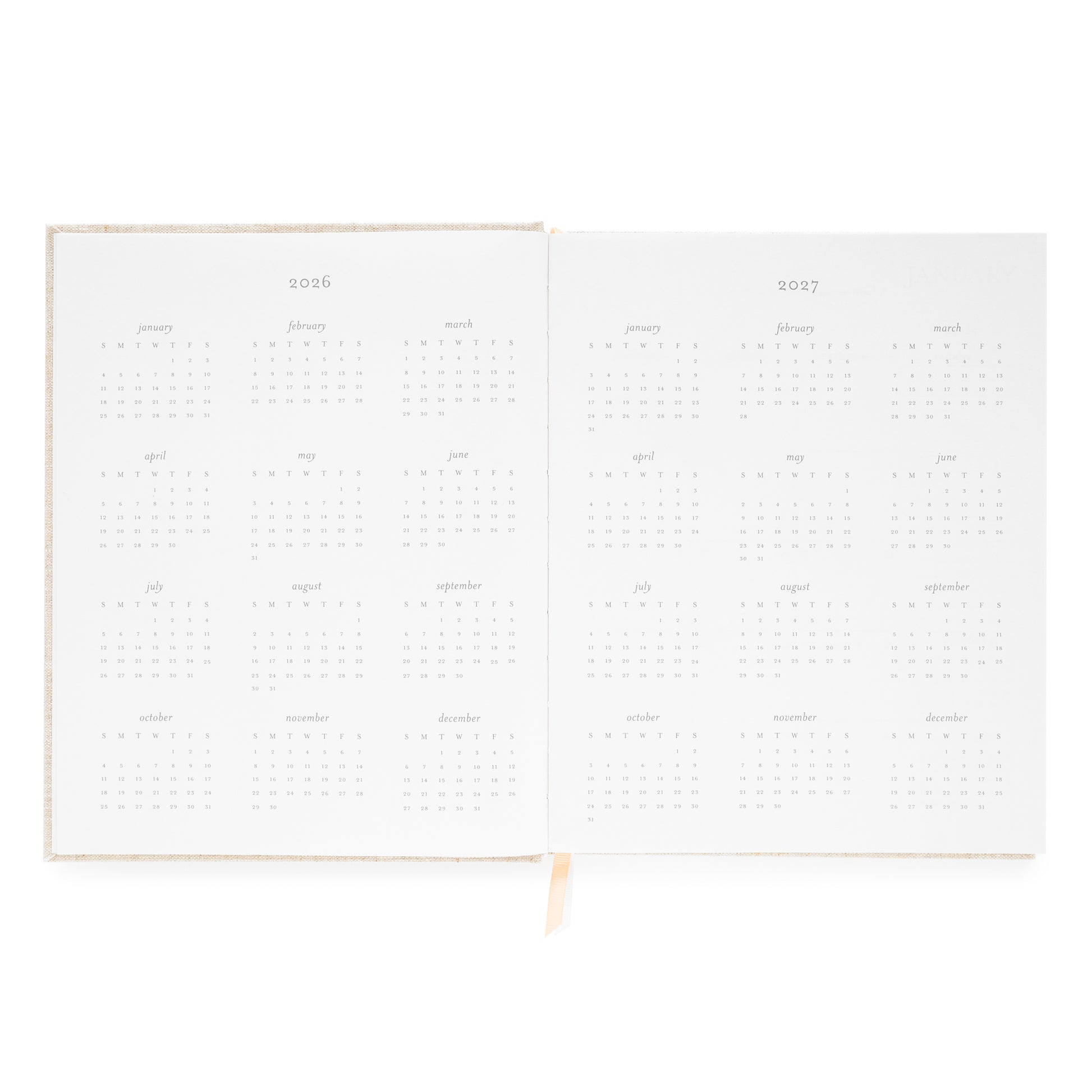 Interior of desk agenda with 2026 + 2027 month overview