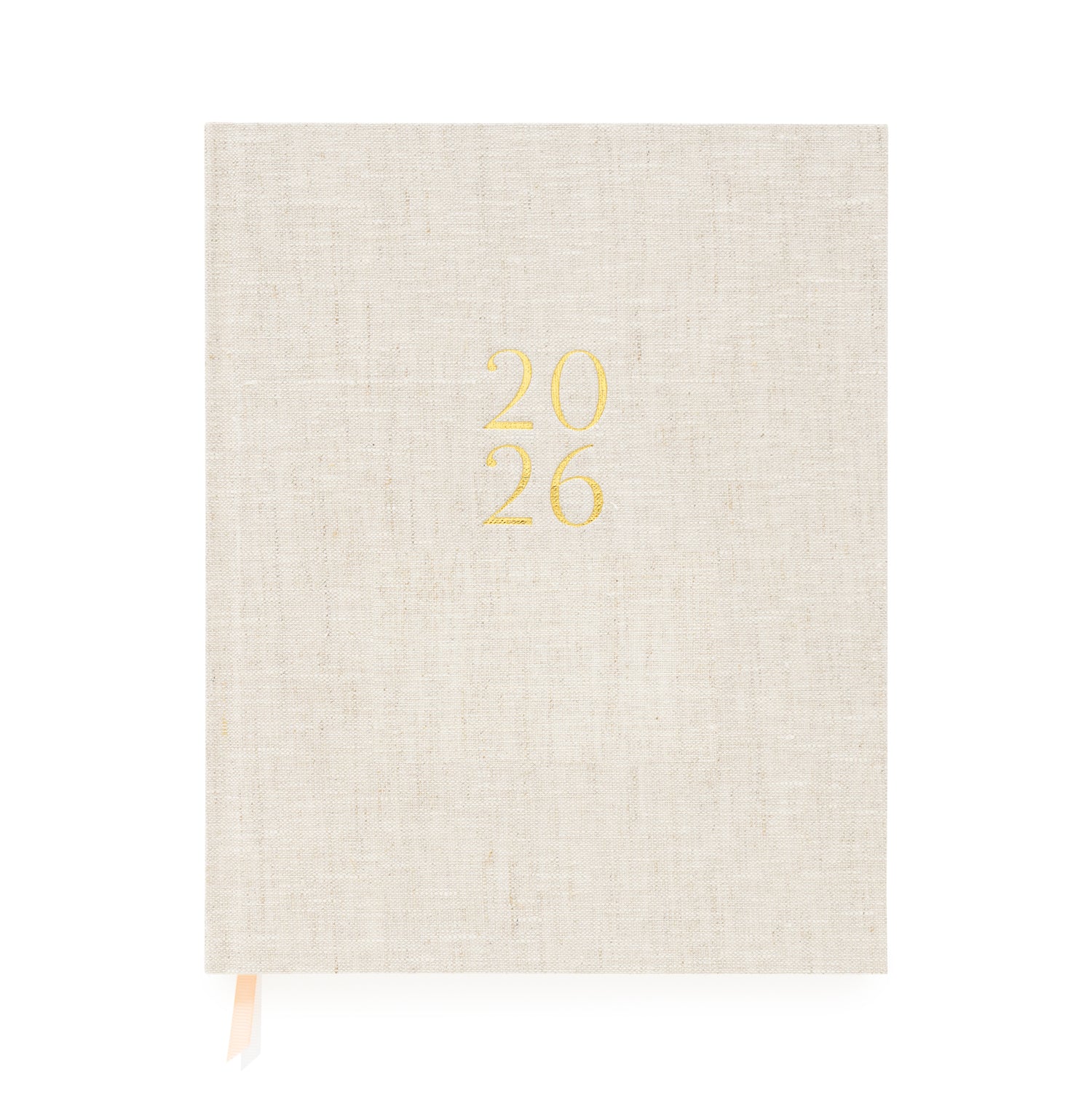 Flax linen planner with '2026' printed in gold}