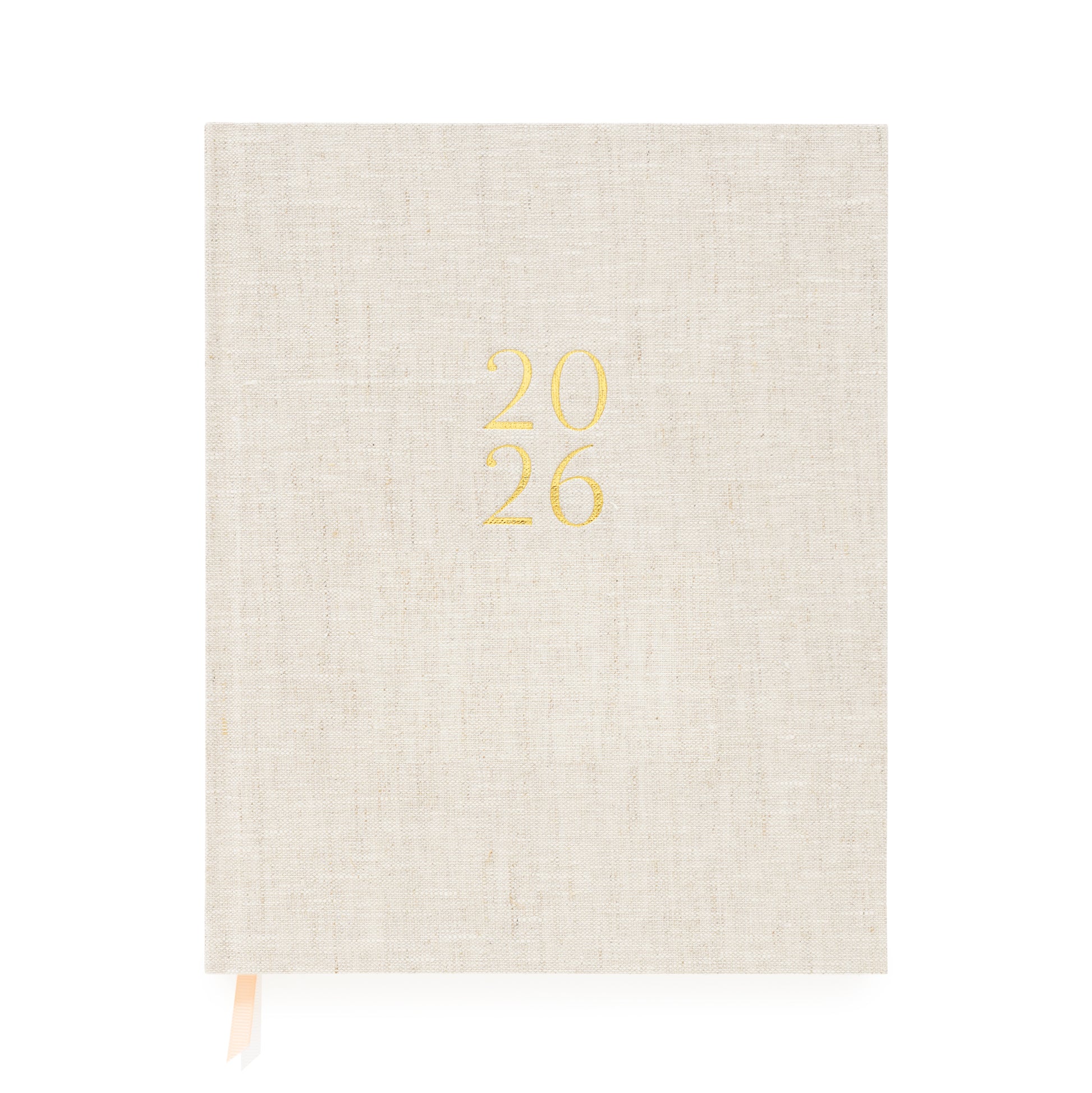 Flax linen planner with '2026' printed in gold