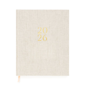 Flax linen planner with '2026' printed in gold
