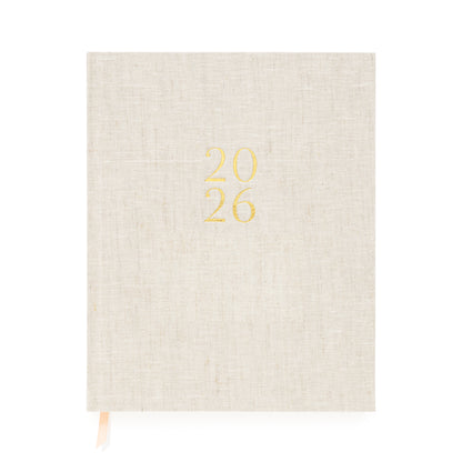 Flax linen planner with '2026' printed in gold