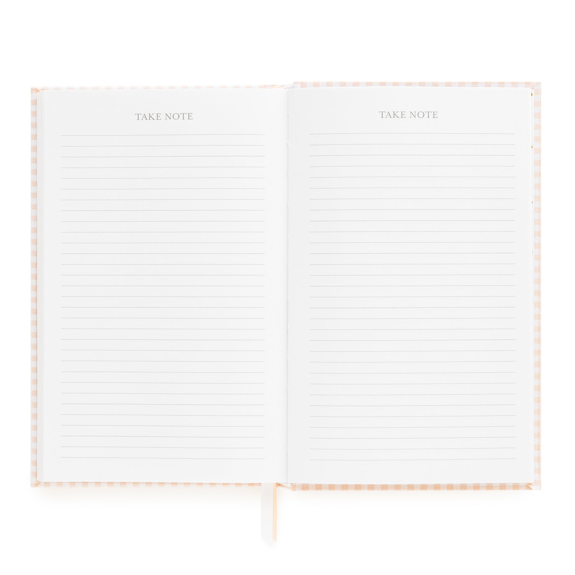 Open small bound agenda with two pages of take notes pages with ruled lines