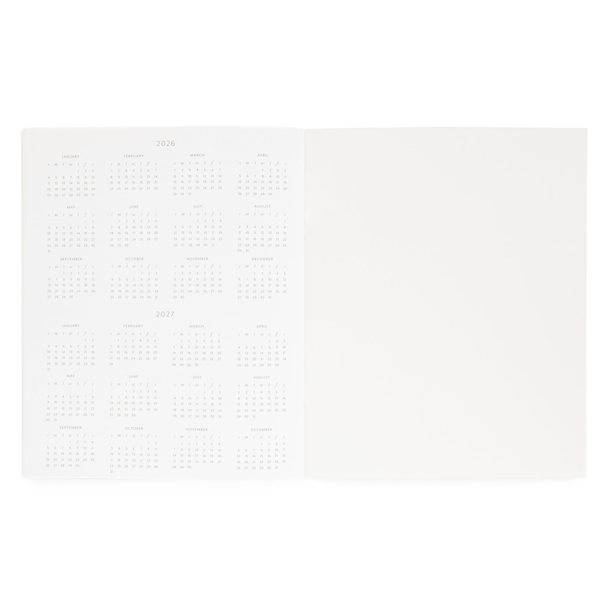 2026 + 2027 monthly calendar dates of monthly planner