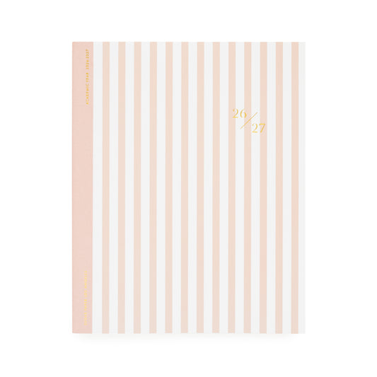 Rose and pink stripe planner with 26/27 in gold foil and pink tape binding