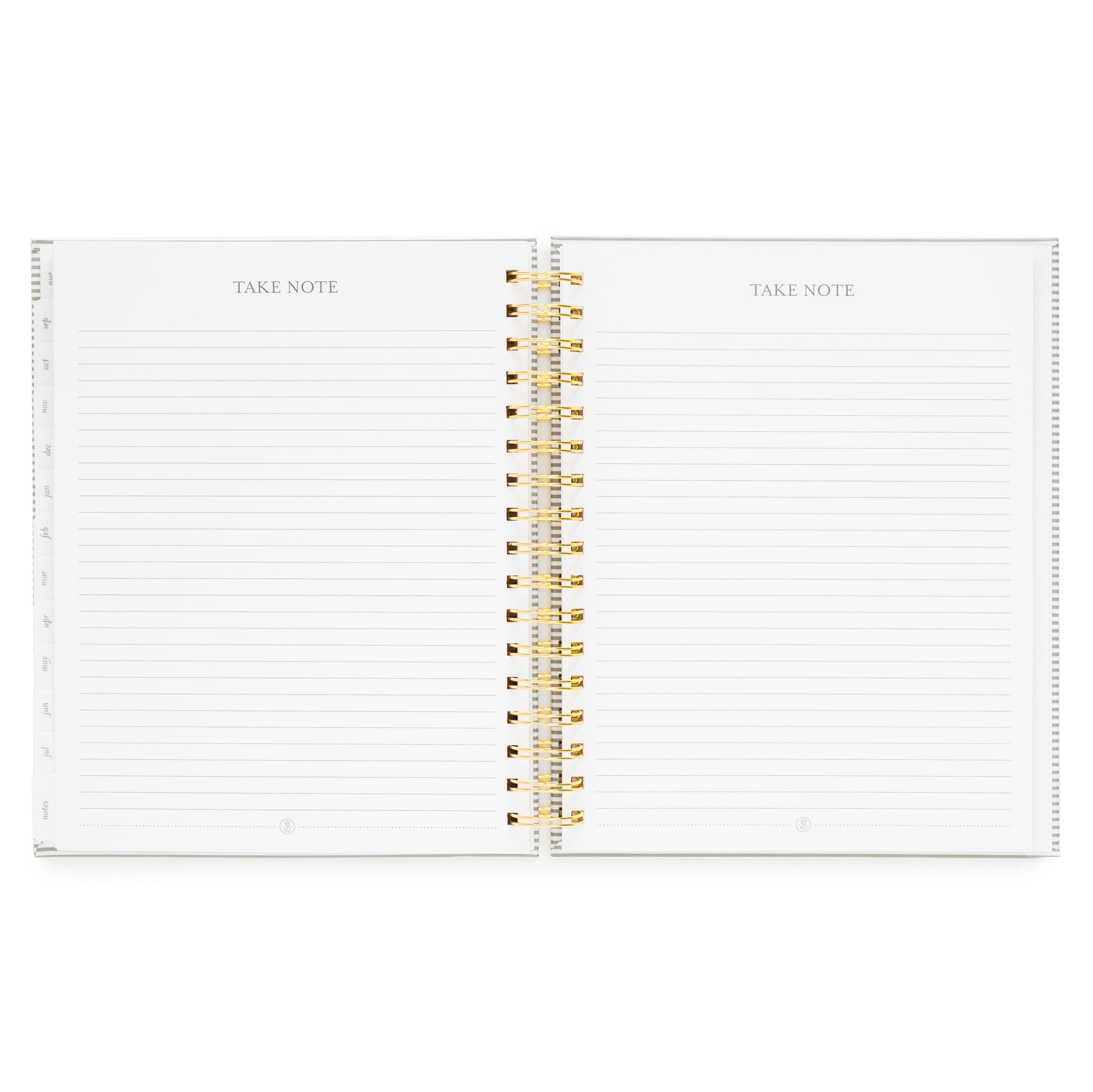 Two page spread of "take note" with lined notes pages