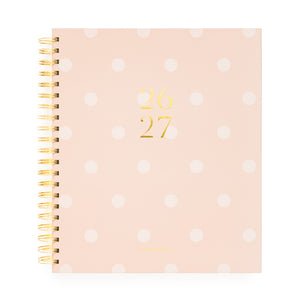 Pink with white dot spiral planner with 26 27 in gold foil 