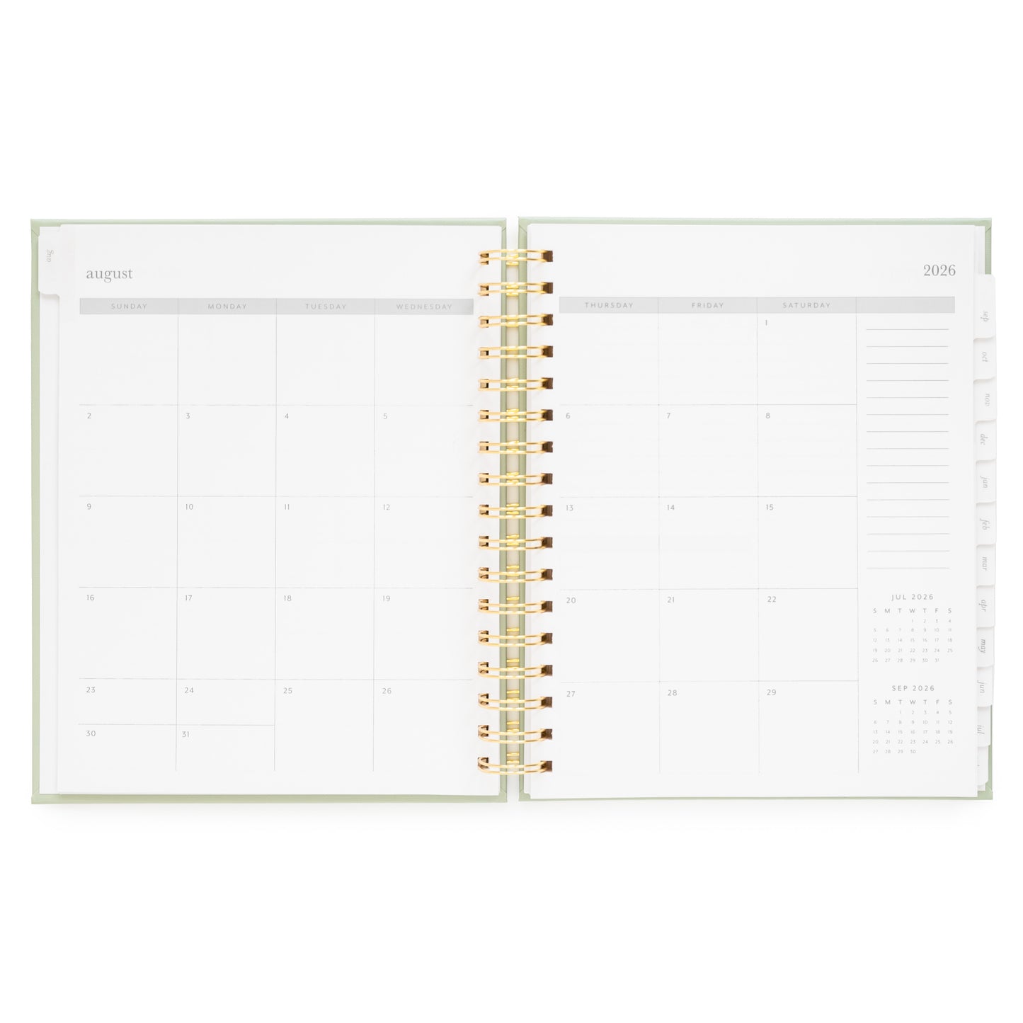 Open monthly grid of academic student planner with full month overview for August 2026