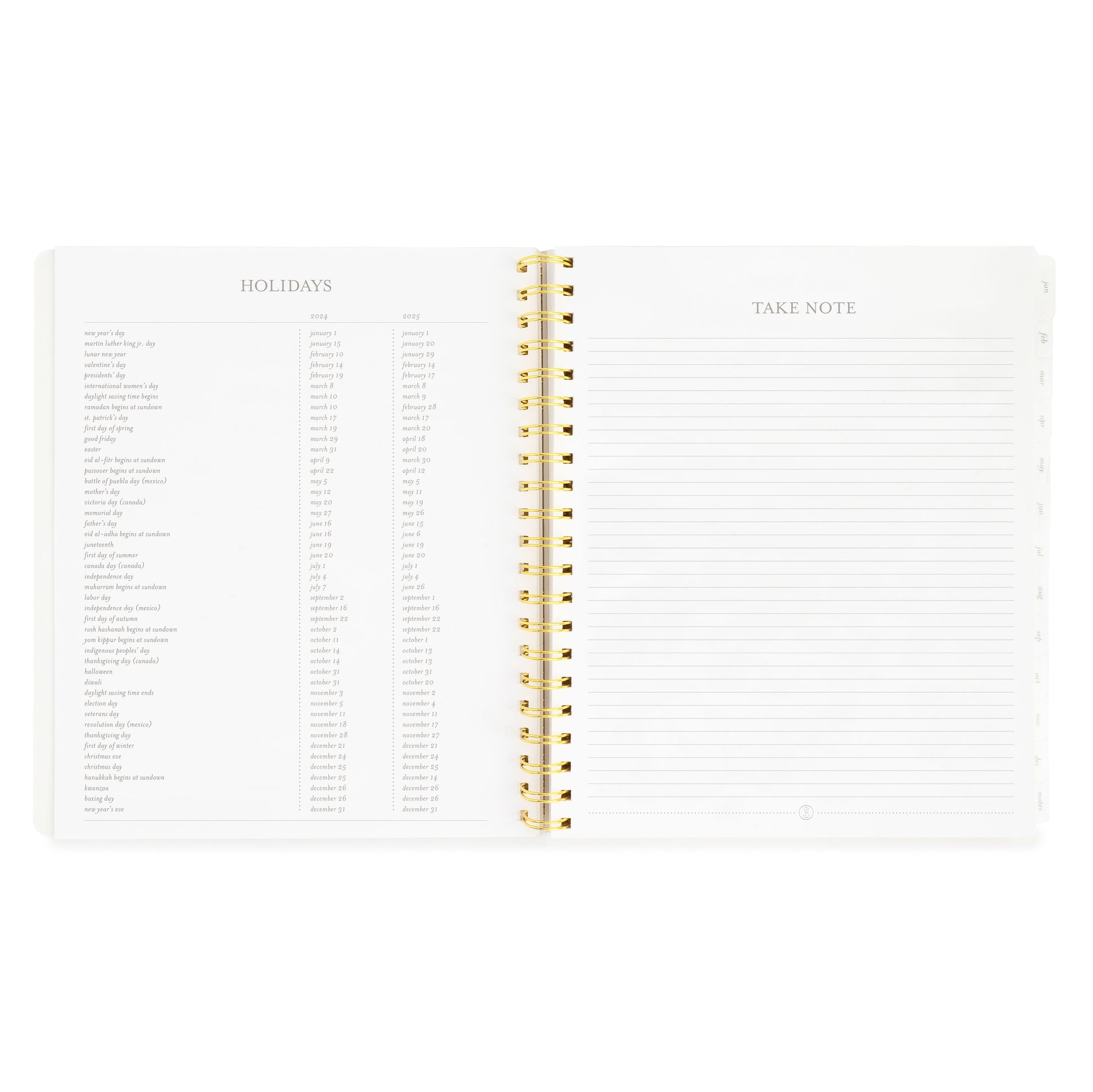 2024 large daily planner interior holidays and notes pages