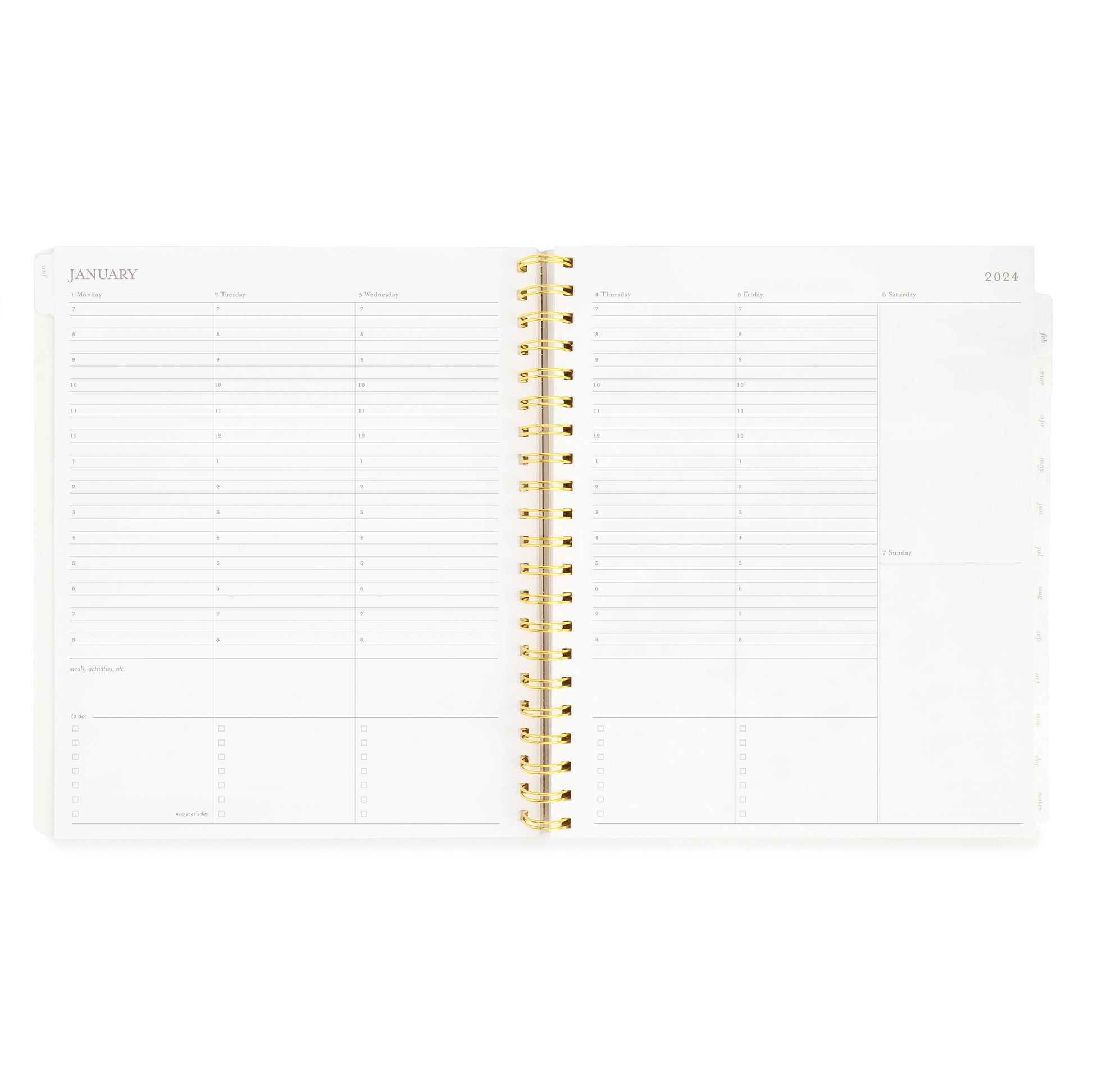 2024 large daily planner interior weekly pages with hourly breakdown