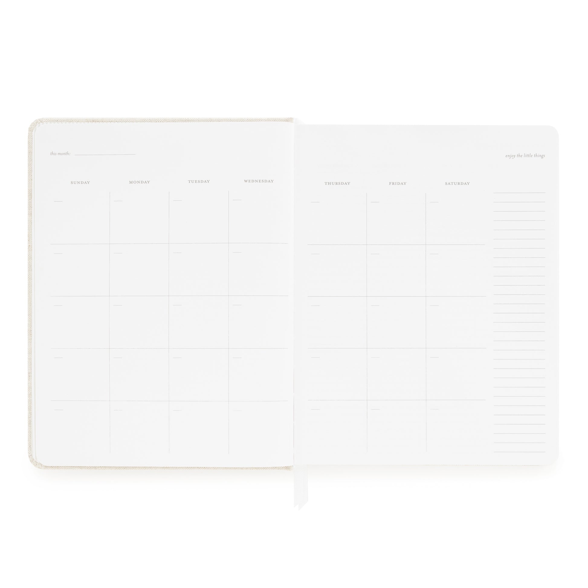 Monthly grid of undated planner