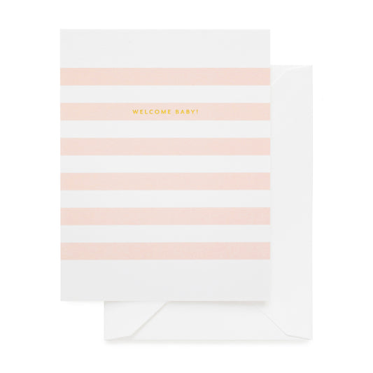 Pink stripe card gold foil printed with welcome baby