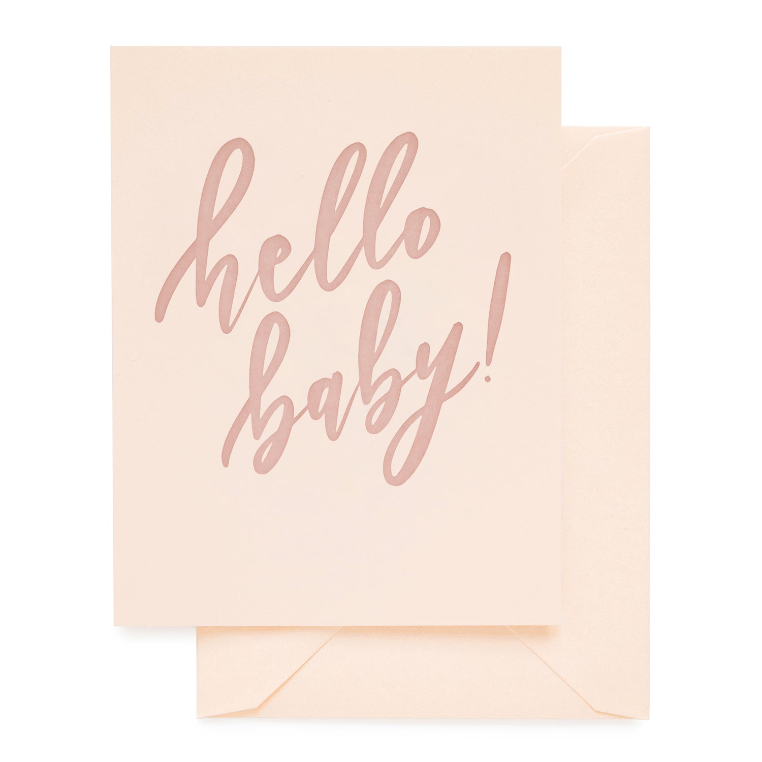 pale pink card with rose hello baby! text}