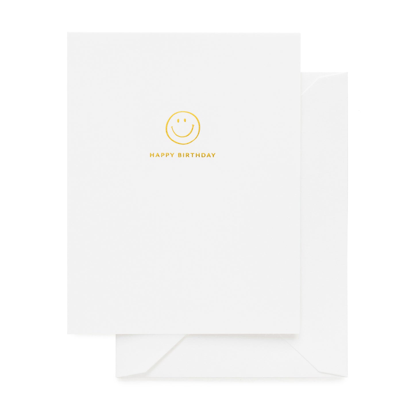 Gold foil happy birthday card with a smiley face