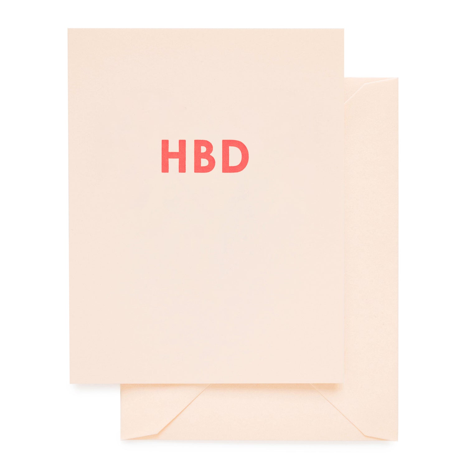 Pale pink birthday card printed with HBD in neon ink}