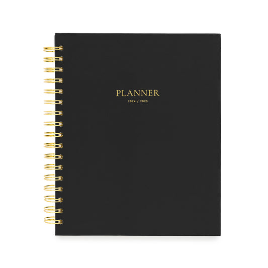 Black spiral planner academic planner with 2024/2025 on cover