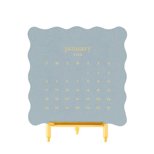 Slate blue scalloped edge calendar cards with gold foil printed january 2026 calendar