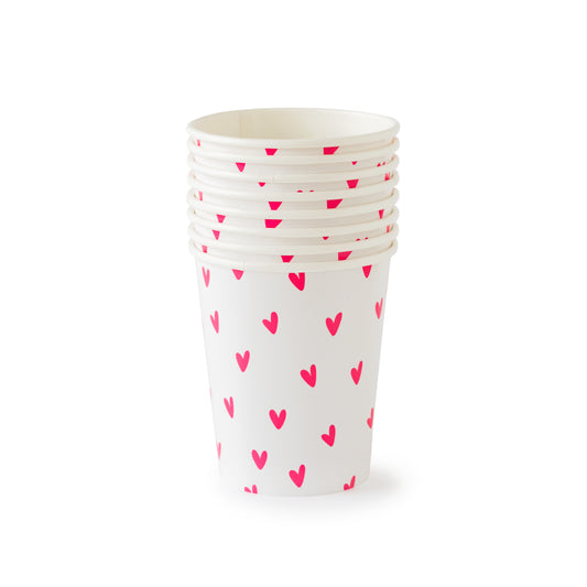 Neon pink and white paper cups