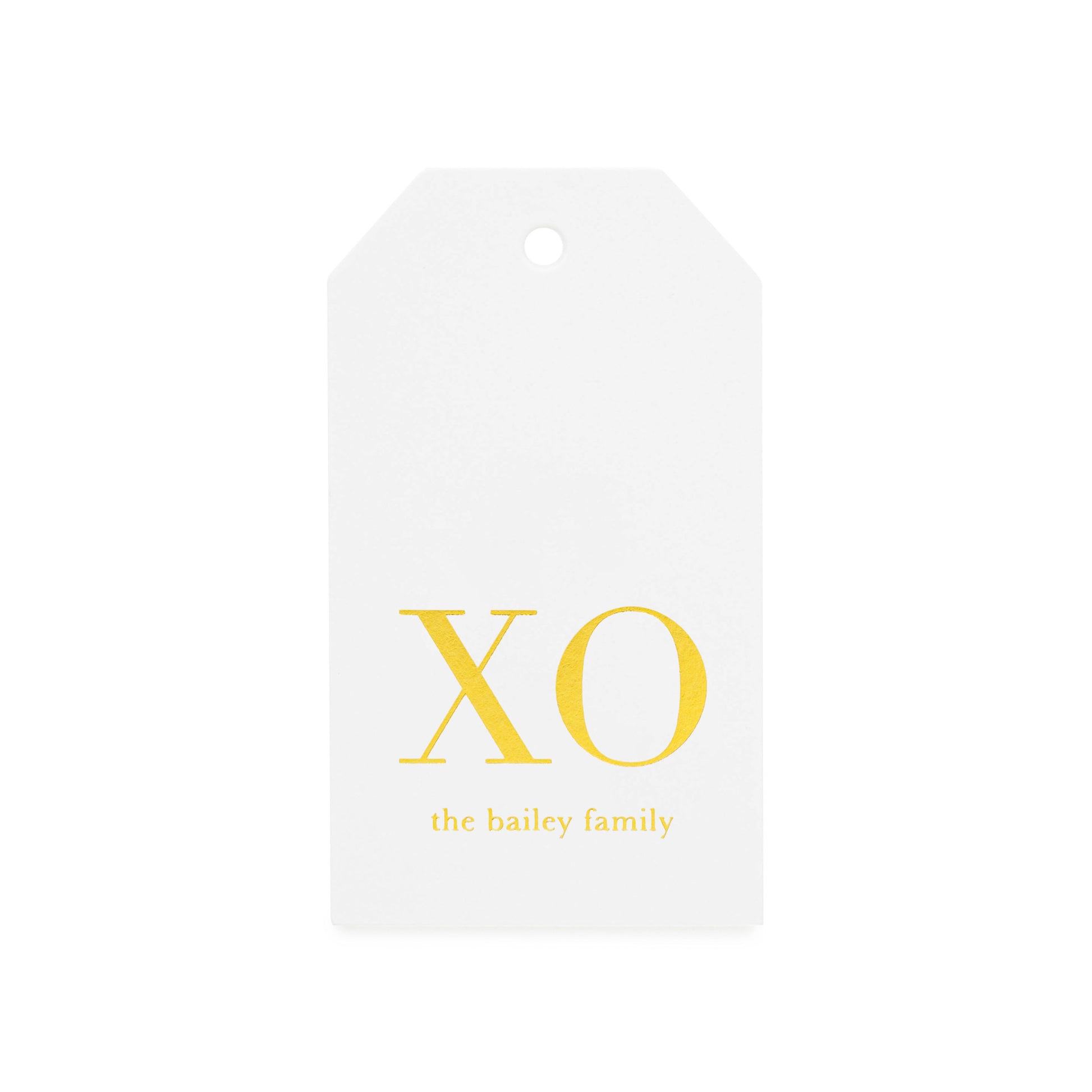 Custom Gift Tag Foil Printed in Gold Foil with XO and family name