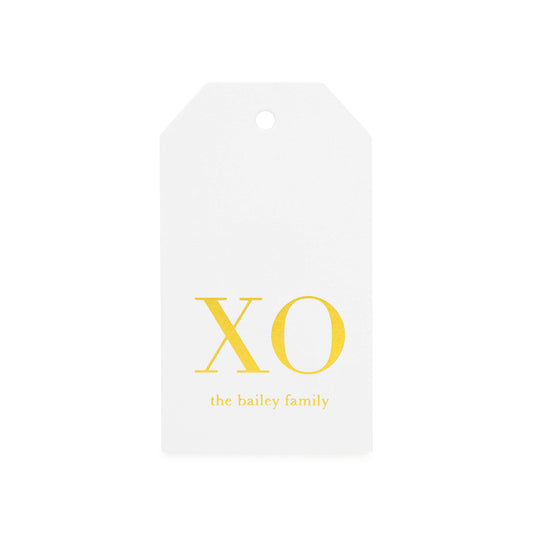 Custom Gift Tag Foil Printed in Gold Foil with XO and family name