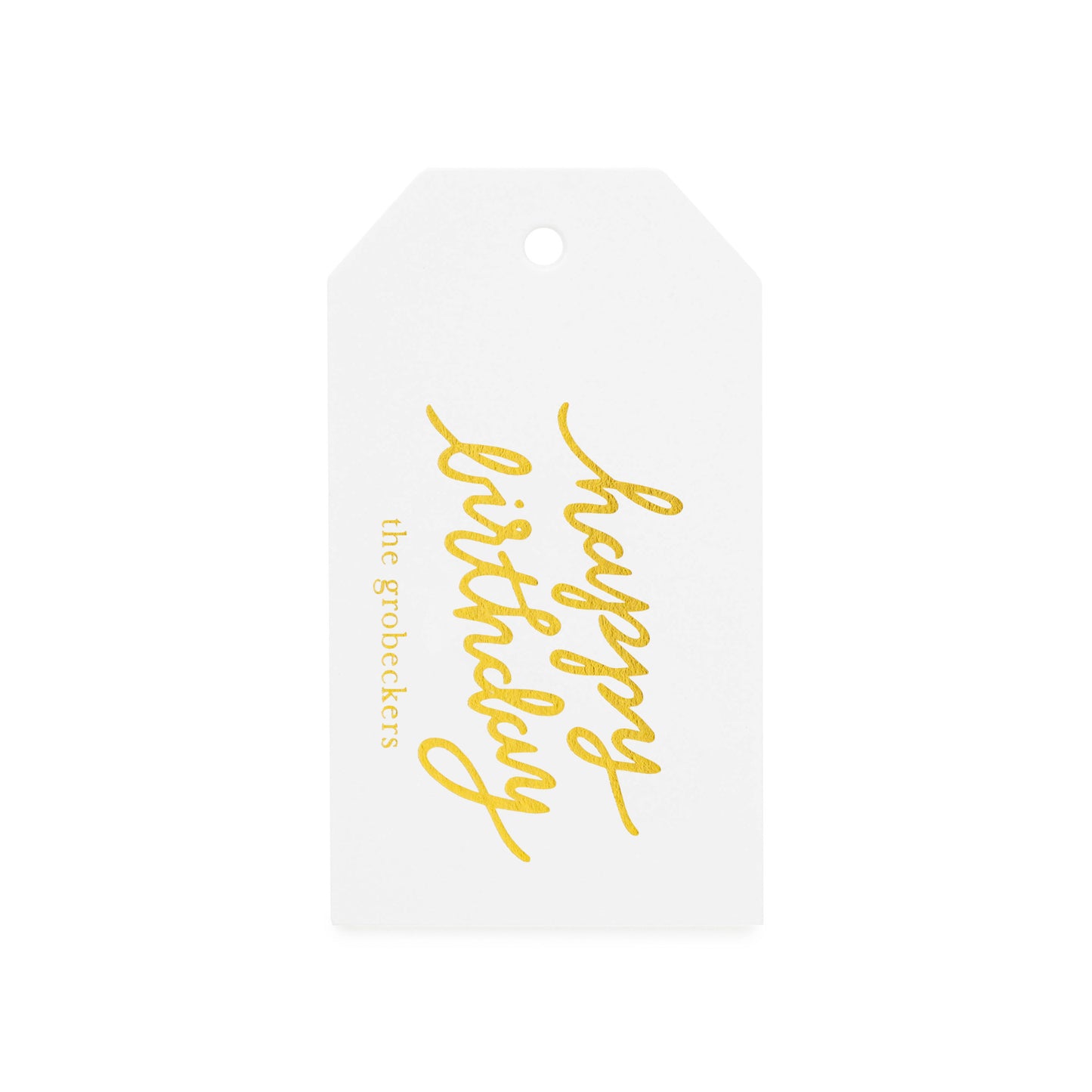 Custom Gift Tag Letterpress Printed in Gold Foil with Happy Birthday and Family Name