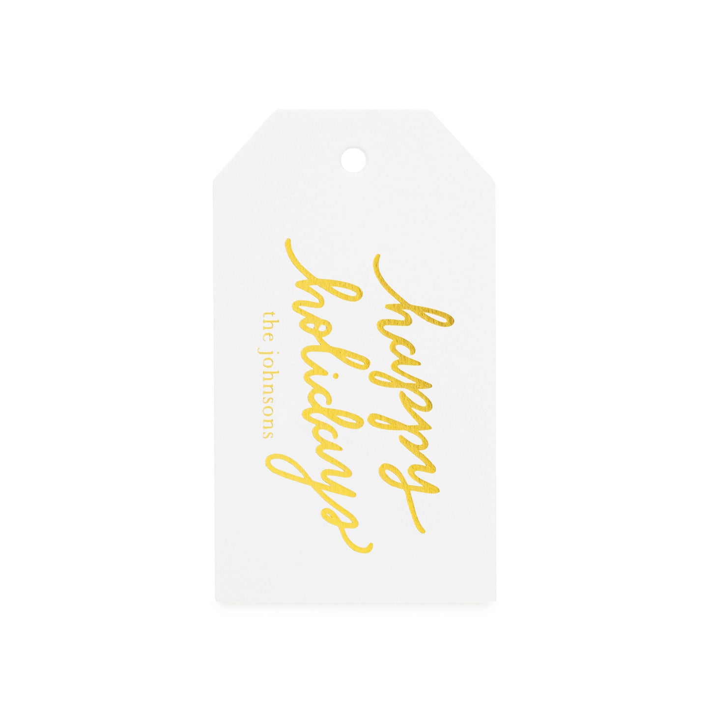 Custom Gift Tag Foil Printed in Gold Foil with Happy Holidays and Family Name