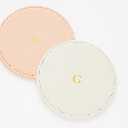 Pink and white personalized coasters