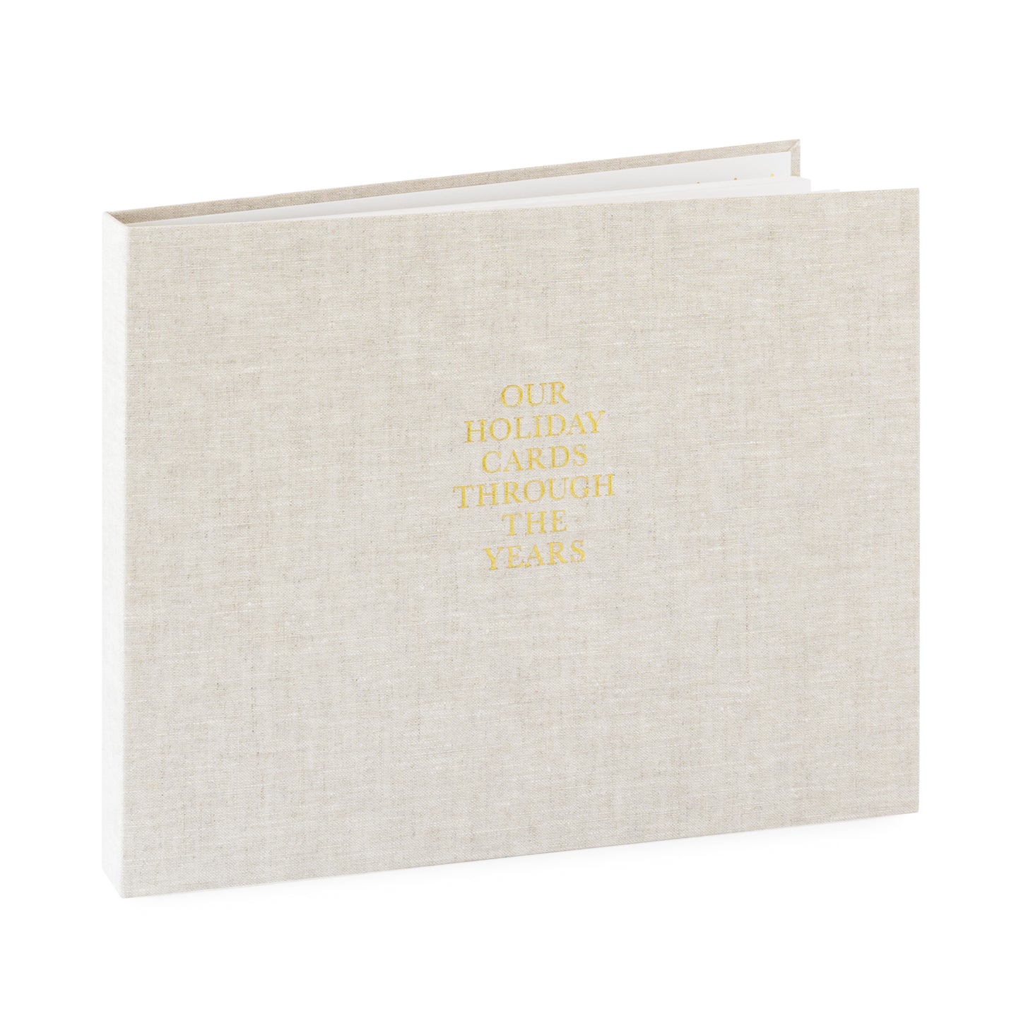 Flax fabric bound album with gold foil 'our holiday cards through the years'