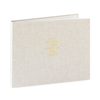 Flax fabric bound album with gold foil 'our holiday cards through the years'