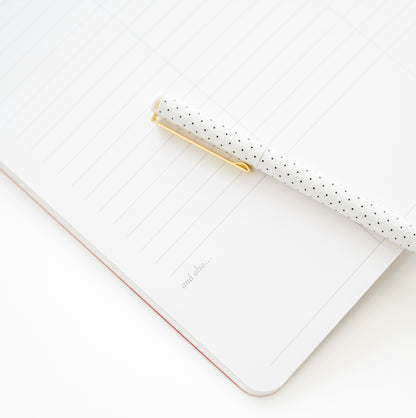 A white lined interior of plannerwith the words 'and also.'