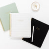 Guided Spiral Notebooks in green, grey stripe and black