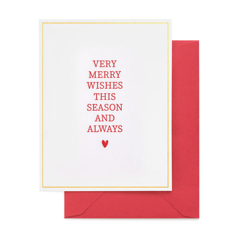Red Very Merry Wishes This Season and Always Greeting Card with Red Envelope