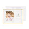 Gold bordered holiday photo card with green christmas tree icon