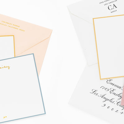 Custom stationery designs in various colors and styles all letterpress printed