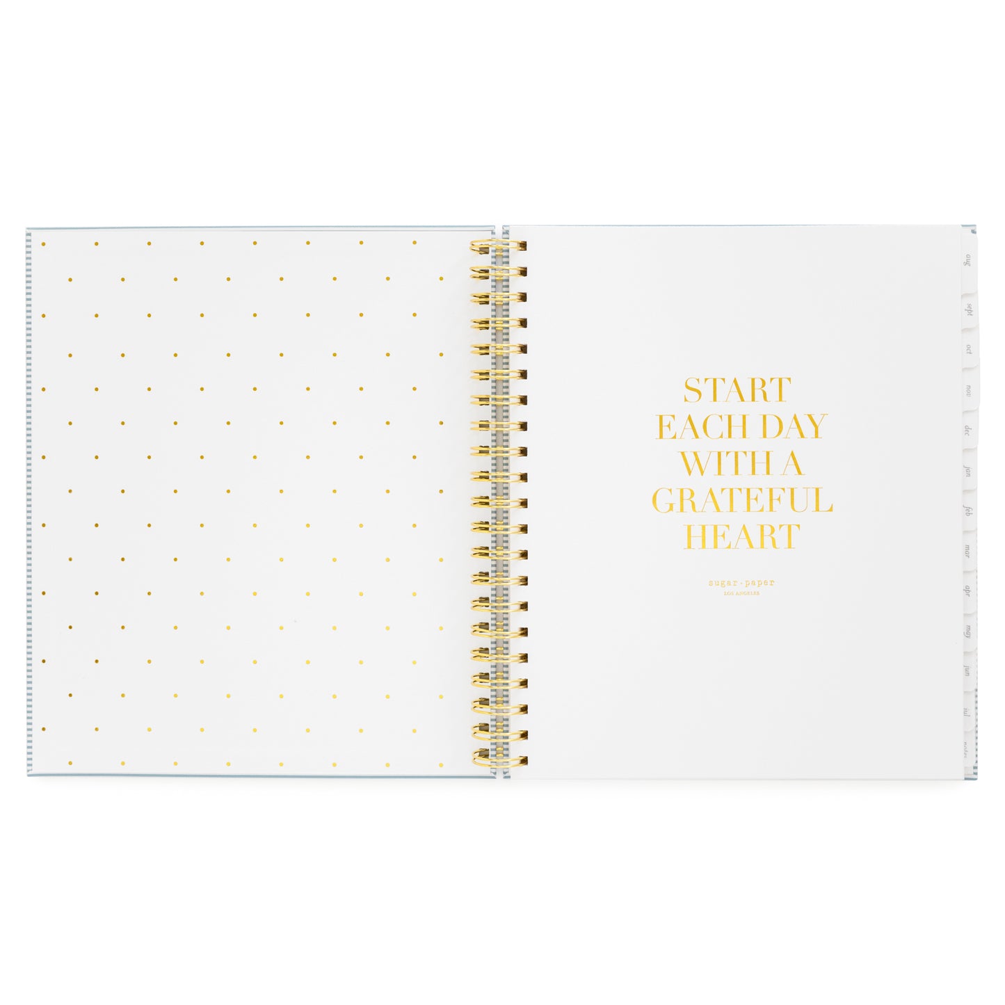 Interior of large spiral academic planner - start each day with a grateful heart