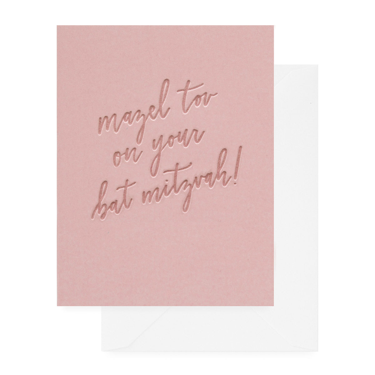 Mazel Tov on your Bat Mitzvah dusty rose card with a while envelope